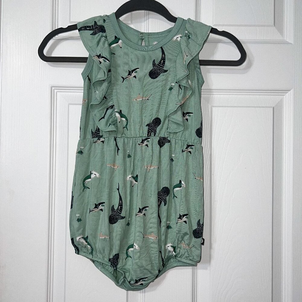 NWT Kyte Baby Bubble Romper Sage Shark Print Size 4T